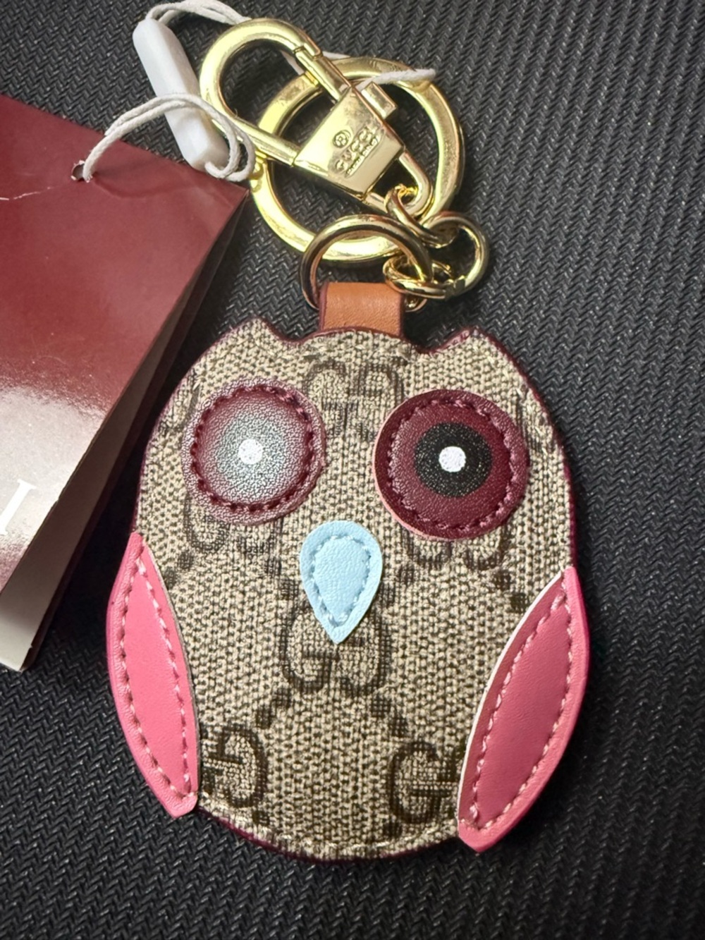 Gucci Designer Brown and Pink Owl Keychain Bag Charm NEW - Picture 4 of 9